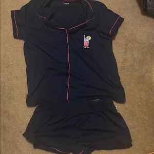 Life Is Good Navy Short Sleeve Pajama Set with Pink Piping